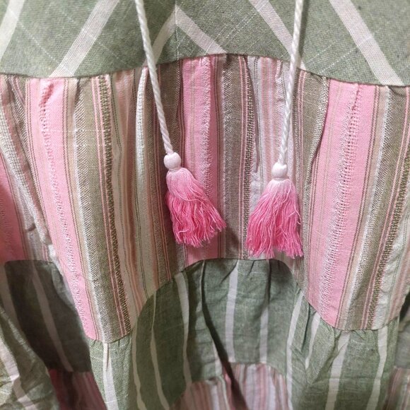 NWT Voy Striped Green & Pink Ruffle Sleeve Tiered Dress Size Small - Picture 5 of 8